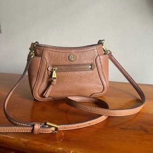 Tory Burch Light Camel Brown Pebbled Leather Crossbody Bag w/ Gold Hardware